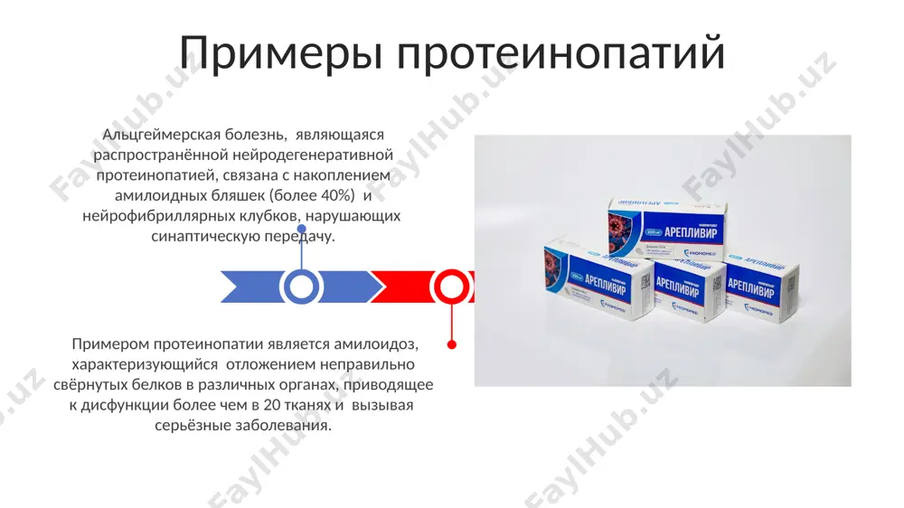 aniy proteinopatiy lechenie proteinopatiy transplantatsiya organov, v chastnosti, pecheni, effektivna pri nekotorix proteinopatiyax, dostigaya 70-80% uspexa v zavisimosti ot konkretnogo zabolevaniya i stadii. primenenie preparatov, snijayushix vyazkost krovi, naprimer, plazmaferez, pokazano u patsientov s gipervyazkostnimi proteinopatiyami, uluchshaya mikrotsirkulyatsiyu i snijaya risk trombozov. diagnostika proteinopatiy identifikatsiya spetsificheskix mutantnix belkov provoditsya s pomoshyu metodov mass-spektrometrii, obespechivaya tochnost opredeleniya bolee 95% v opredelyonnix tipax proteinopatiy. geneticheskoe testirovanie, vklyuchayushee sekvenirovanie dnk, neobxodimo dlya podtverjdeniya diagnoza pri podozrenii na bolee chem 30 nasledstvennix proteinopatiy. prichini proteinopatiy posttranslyatsionnie modifikatsii, takie kak glikozilirovanie ili okislenie, mogut izmenyat konformatsiyu belkov, snijaya ix rastvorimost i povishaya sklonnost k agregatsii, chto yavlyaetsya odnim iz mexanizmov razvitiya mnogix proteinopatiy. geneticheskie mutatsii, zatragivayushie do 10% genov, kodiruyushix belki, mogut privodit k sintezu anomalnix belkov, nesposobnix k pravilnomu foldingu, chto zapuskaet patologicheskie protsessi proteinopatiy. spasibo za vnimanie @taqdimot_robot image4.jpg image5.jpg image6.jpg image7.jpg image8.jpg image9.jpg image10.jpg image11.jpg image12.jpg image13.jpg image14.jpg image15.jpg image1.jpeg image2.jpeg
