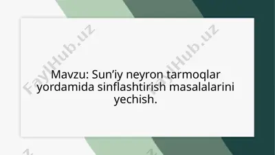 sun’iy neyron tarmoqlar yordamida sinflashtirish masalalarini yechish — PPTX
