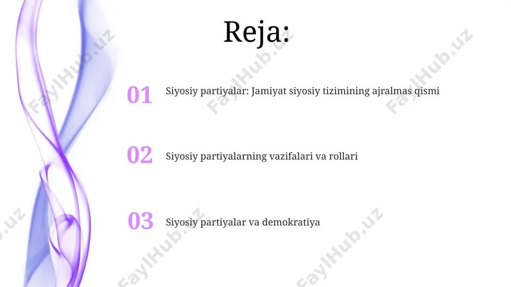 g oʻrtasidagi raqobat demokratiyaning muhim tarkibiy qismidir va saylov tizimining samaradorligiga ta’sir qiladi. partiyalarni tashkil etish jarayoni, ularning ichki tuzilishi, 3 ta asosiy yoʻnalish – platformalar, dasturlar va siyosatlar bilan belgilanadi. siyosiy partiyalarning xalqaro hamkorligi xalqaro darajada siyosiy partiyalar o'rtasidagi hamkorlikning 30% dan ortig'i saylov kampaniyalari va siyosiy texnologiyalar almashinuvi orqali amalga oshiriladi. yevropa ittifoqi doirasida 20 dan ortiq yirik siyosiy partiyalar fraksiyalarni tashkil qilib, qonun chiqaruvchi faoliyatda birgalikda ishtirok etadilar, bu esa transmilliy siyosiy ta'sirni kuchaytiradi. siyosiy partiyalarning siyosat shakllanishidagi roli siyosiy partiyalar saylovlarda 2 dan ortiq nomzodni ilgari surish orqali saylovchilar uchun tanlov imkoniyatlarini kengaytiradi va raqobatbardosh siyosiy muhitni shakllantiradi. hukumatni tuzishda koalitsiya hukumatlari shakllanishiga olib kelishi mumkin bo'lgan turli siyosiy partiyalarning o'zaro hamkorligi siyosatni shakllantirishda muhim rol o'ynaydi. siyosiy partiyalar ichidagi ichki tashkilot ko'plab partiyalar, a'zolarni jalb qilish va saylov kampaniyalarida ishtirok etish uchun 3-5 yosh guruhlarini o'z ichiga olgan yoshlar qanotlarini tashkil qiladi. siyosiy partiyalar ko'pincha …