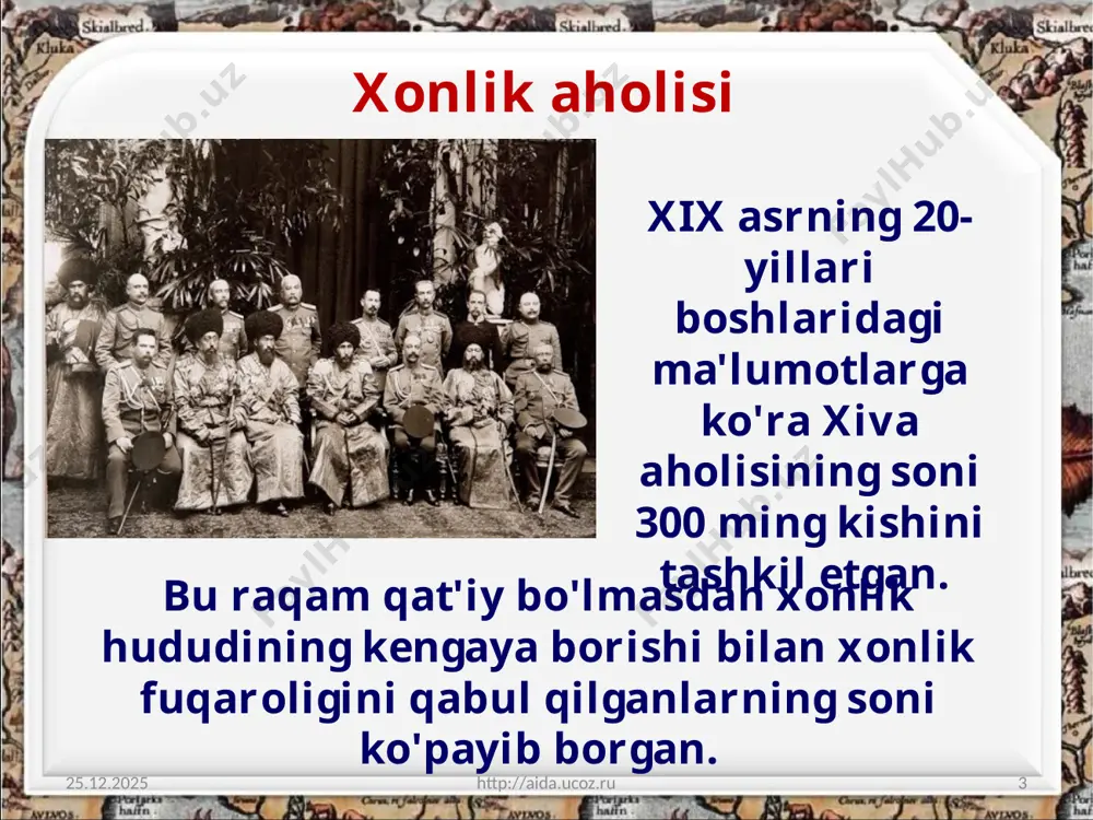 1. begar-rasman 12 kunlik davlat majburiyati; unga ko'ra, qishloqning har bir xonadonidan bir kishidan odamlarni to'plashardi. ular har yili turli qurilish ishlarida, kanal qazishda, yo'llarni tuzatishda, xon saroylari qurilishida ishlar edilar. begarning muddati 12 kun deb belgilangan bo'lsa-da, aslida u bir oy, undan ko'proqqa ham cho'zilar edi. 2. qazu-butun qishloq aholisini katta va kichik kanallarni tozalashga safarbar etish majburiyati. 3. ichki va obxo'ra qazu har yili kanallarning suv taqsimlagichini tozalash majburiyati. 5. otlanuv-xon ovida qatnashish uchun lashkarlikka kelish. image2.jpeg image3.jpeg image4.jpeg image5.jpeg image6.png image7.jpeg image8.jpeg image9.png image10.jpeg image11.jpg image12.jpeg image13.jpeg image14.jpg image15.jpg image16.jpg image1.jpeg