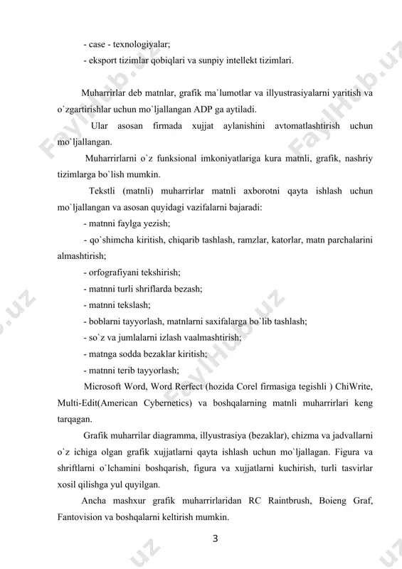 hamma kirishi mumkin bo`lgan tarmoqning bosh kompyuteri resurslarini takdim etishga mo`ljallangan. u fayl - server deb yuritiladi. bosh kompyuterning asosiy resursi fayllar bo`lgani uchun u shu nomni olgan. bu dasturli modullar yoki ma`lumotlarga ega fayllar bo`lishi mumkin fayl-server-bu serverning eng umumiy turi. fayl-serverning disk sig`imi odatdagi kompyuterlardan ko`p bo`lishi kerak, chunki unda ko`pgina kompyuterlar foydalaniladi. tarmoqlarda bir qancha fayl serverlar bo`lishi mumkin. tarmoqlardan foydalanuvchilarning birgalikda foydalanishga takdim etilgan fayl sarverning boshqa tur sarverlarni sanab o`tish mumkin. masalan, printer, modem, maksimal aloqa uchun qurilma. fayl - server resurslarini boshqaruvchi va ko`pgina tarmoq foydalanuvchilari uchun ruxsat beruvchi dasturiy tarmoq ta`minoti tarmoqning operasion tizimi deb ataladi. uning asosiy qismi fayl-serverdan joylashadi; ishchi stansiyada faqat resurs va fayl - server orasidan murojaat kilinnadigan dasturlar oraligidagi interfeys rolini bajaruvchi uncha katta bo`lmagan qobiq joylashtiriladi. ushbu tamoyil doirasida ishlashga mo`ljallagan dastur tizimlari foydalanuvchiga fayl-serverdan foydalanish imkonini beradi. qoida bo`yicha ushbu dasturli tizimlar faylli serverdan saqlanishi va …