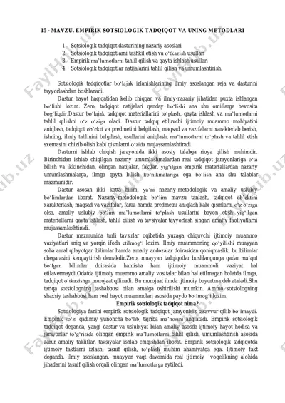 empirik sosiologik tadqiqot va uning metodlari — PDF