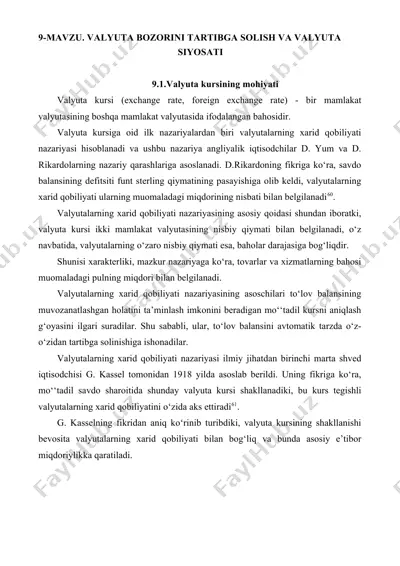 valyuta kursi va valyuta siyosati — DOCX