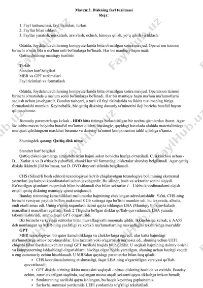 fayl tuzilmasi haqida ma'lumotlar — DOCX