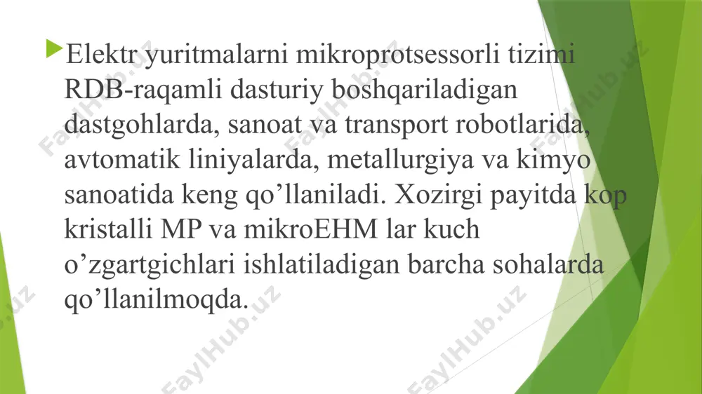 talari bor? eyning mikroprotsessorli boshqarish tizimlari izohlang. mikroprotsessorli boshqariladigan eyni funktsional sxemalari chizing. raqamli impuls-fazali boshqarish tizimi (сифу) nima? keng – impulsli o’zgartgich (шип) nima vazifa bajaradi? raqamli dasturiy boshqariladigan (rdb) qadamli ey tushunchasi. qadamli eyni mp – mikroprotsessorli boshqarish sxemasi. mp – mikroprotsessorli boshqarish tizimlarini avfzalliklari image1.png /docprops/thumbnail.jpeg