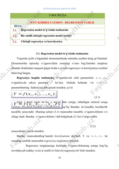 juft korrelyatsion-regression tahlil — DOC