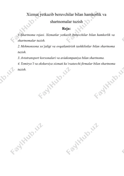 xizmat yetkazib beruvchilar bilan hamkorlik va shartnomalar tuzish — DOCX