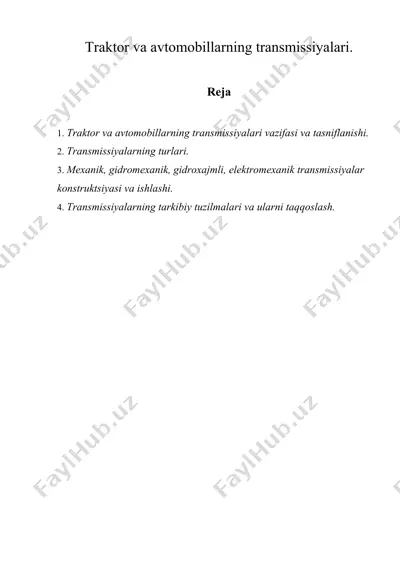 traktor va avtomobillarning transmissiyalari — DOC