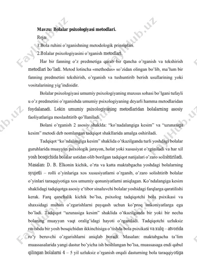 bolalar psixologiyasi metodlari — PDF