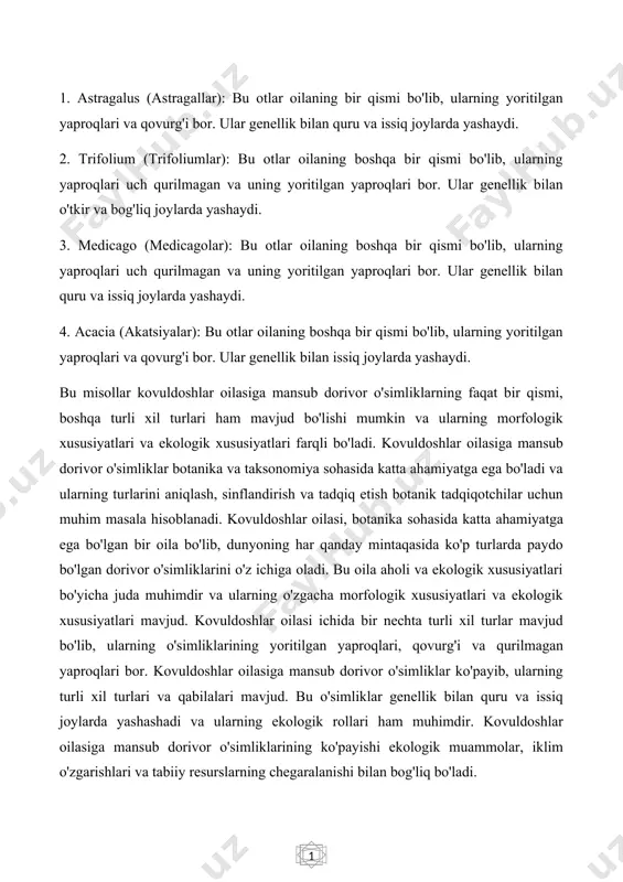 larini o'z ichiga oladi. bu oila aholi va ekologik xususiyatlari bo'yicha juda muhimdir va ularning o'zgacha morfologik xususiyatlari va ekologik xususiyatlari mavjud. kovuldoshlar oilasi ichida bir nechta turli xil turlar mavjud bo'lib, ularning o'simliklarining yoritilgan yaproqlari, qovurg'i va qurilmagan yaproqlari bor. kovuldoshlar oilasiga mansub dorivor o'simliklar ko'payib, ularning turli xil turlari va qabilalari mavjud. bu o'simliklar genellik bilan quru va issiq joylarda yashashadi va ularning ekologik rollari ham muhimdir. kovuldoshlar oilasiga mansub dorivor o'simliklarining ko'payishi ekologik muammolar, iklim o'zgarishlari va tabiiy resurslarning chegaralanishi bilan bog'liq bo'ladi. 1.2 kovuldoshlarrni yashash muhiti kovuldoshlar oilasi ichidagi dorivor o'simliklar ko'payishi va ularning turli xil turlari va qabilalari botanikada katta ahamiyatga ega bo'ladi, chunki ularning sinflandirish, tadqiq etish va ekologik ko'rsatkichlarni o'rganish botanik tadqiqotchilar uchun muhimdir. kovuldoshlar oilasining ko'payishi ekologik muammolar va tabiiy resurslarning boshqa aspektlari bilan ham bog'liq bo'lib, bu esa biologiya sohasida keng qamrovli tadqiqotlar va ilmiy izlanishlarni talab etadi. kovuldoshlar oilasiga kiruvchi …