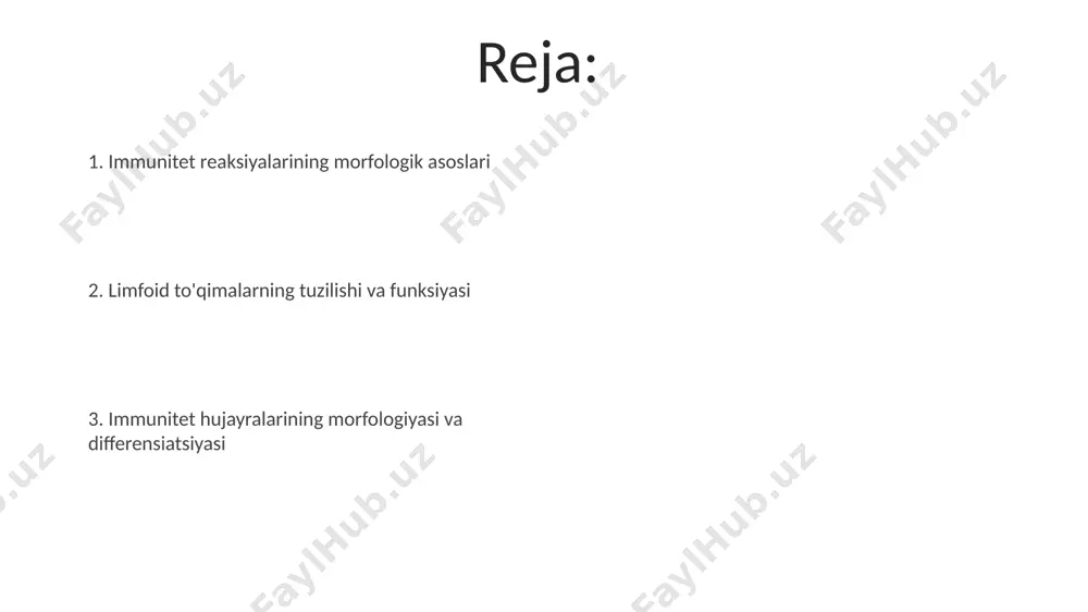 angan b-hujayralar, ko'p miqdordagi qo'pol endoplazma retikulumiga ega bo'lib, ularning immunoglobulinlarni sintez qilish va sekretsiya qilish funksiyasini ko'rsatadi. limfotsitlarning uchta asosiy turi – b-hujayralar, t-hujayralar (cd4+ va cd8+ kabi subpopulyatsiyalar bilan) va nk-hujayralar – morfologik jihatdan farqlanadi, ularning yadro shakli, sitoplazma miqdori va organellalar tarkibi bilan ajralib turadi. komplement tizimining tarkibiy elementlari komplement sistemasining 9 ta asosiy oqsil komponenti (c1-c9) mavjud bo'lib, ularning kaskadli faollashuvi immun reaksiyalarining muhim bosqichlaridan biri hisoblanadi. komplement sistemasining faollashuvi natijasida anafilotoksinlar (c3a, c5a) hosil bo'ladi, ular yallig'lanish reaksiyalarini kuchaytiradi va mast hujayralarining degranulyatsiyasini qo'zg'atadi. allergiya reaktsiyalarining morfologiyasi tip 1 gipersezgirlik reaktsiyalarida, teri biopsiyasi shishish, infiltratsiya (20-50% eozinofillar) va bazofil granulotsitlarning ko'payishini ko'rsatishi mumkin. kecha-kunduz davom etadigan allergik rinitda burun shilliq qavatining epiteliy hujayralarining shikastlanishi, shuningdek, 50 dan ortiq yallig'lanish hujayralari, jumladan, limfotsitlar va eozinofillar infiltratsiyasi kuzatiladi. limfoid to'qimalarning tuzilishi limfa tugunlari korteks va medulla qatlamlaridan iborat bo'lib, korteksda b-limfotsitlarning zich joylashuvi kuzatiladi, medulla esa t-limfotsitlar …