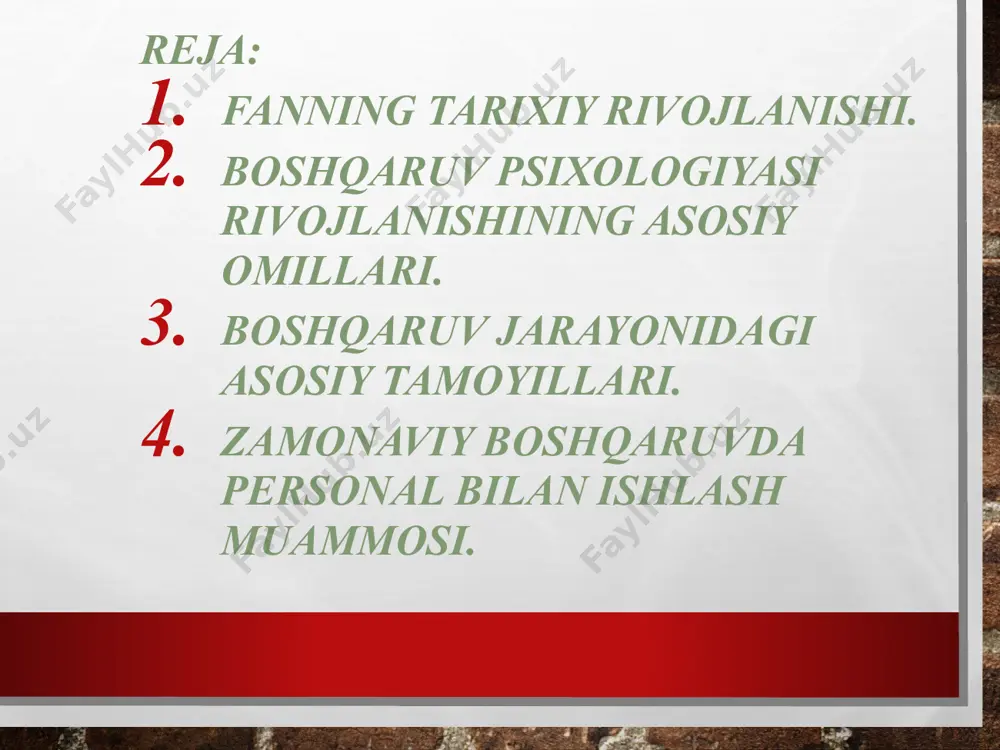 a chetda joylashgan provinsiyalar bilan tezda bog’lanishga imkon bergan. zamonaviy boshqaruv ko’rinishlarining deyarli hamma turlari, shakllarini qadimgi yirik tashkilotlarda ko’rishimiz mumkin, ammo, umuman olganda, u vaqtdagi boshqaruv xarakteri va tuzilmasi bugungidan farqlanadi. masalan, rahbarlar va norahbarlar orasidagi mutanosiblik ancha kamroq bo’lgan, o’rta bo’g’indagi rahbarlar kamroq bo’lgan. oldingi tashkilotlar muhim qarorlarning deyarli barchasini o’zlari qabul qiladigan yuqori bo’gindagi rahbarlarning kam sonli guruhlariga ega bo’lishga intilganlar. rahbarlik ko’pincha bir odam tomonidan amalga oshirilar bu esa bir aktyor teatriga o’xshar edi. agar boshqaruvning yuqori darajasidagi shaxs (bu esa deyarli har vaqt erkak kishi bo’lgan) yuliy sezar yoki adrian kabi yaxshi lider va hukmdor bo’lsa, unda hamma narsa bir muncha silliq o’tar edi. hokimiyatga neronga o’xshash noshud rahbar kelganda, hayot zim – ziyoga aylanishi mumkin edi. boshqaruv-bu tartibga solish darajasini oshirish orqali ijtimoiy tizim faoliyatini takomillashtirishga yo’naltirilgan, faoliyatning maxsus shakli. sharqda o’z ta’limoti bilan tarixda qolgan buyuk xitoy faylasufi konfutsiy, kun fuszi (mil.av 551-479) …