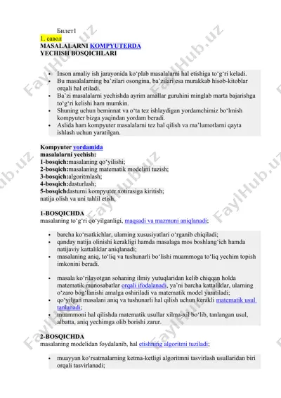 masalalarni kompyuterda yechish bosqichlari — DOCX