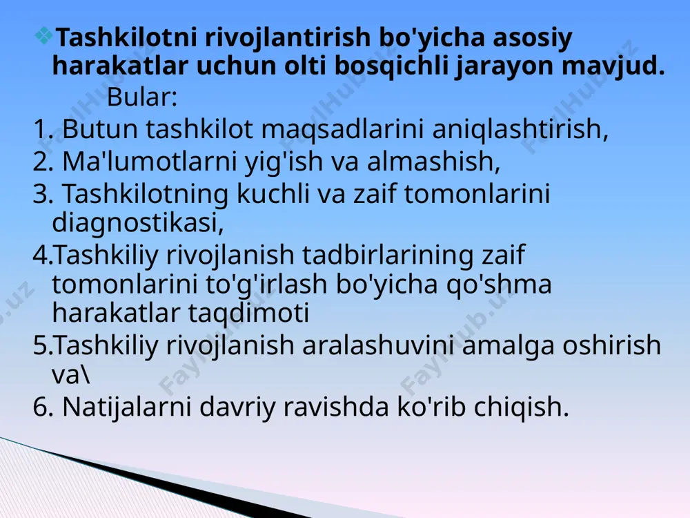 jalashtiring uchun rejalashtirish biznes o'sishi biznesni rejalashtirish tashqi muhit omillarining ta'siri va biznesni boshqarishga tizimli yondashuv tufayli yuqori boshqaruv funktsiyasining juda muhim qismiga aylandi. biznesni rejalashtirish strategik rejalashtirishdir, chunki u asosan biznesni loyihalash bilan bog'liq skottning so'zlariga ko'ra, uzoq muddatli biznes rejalashtirish - bu asosiy va uzoq muddatli samaradorlik uchun hal qiluvchi ahamiyatga ega bo'lgan masalalar bo'yicha qaror qabul qilishda tizimli yondashuv. biznesni o'sish va kengayish rejasini ishlab chiqish rejalashtirish endi nima qilishni, shu jumladan qachon va qanday qilishni hal qilishdir. rejalashtirish tadbirlari ko'lami uzoq yoki qisqa vaqt/diapazonni qamrab olishi mumkin. rejalashtirish nima? uzoq muddatli/prejalashtirish/strategik reja strategik reja - bu uzoq muddatli istiqbolda tashkilot resurslarini bozor imkoniyatlariga moslashtiradigan rejadir. uzoq muddatli strategiya tashkilotning qarashlari, missiyasi, yo'nalishi va maqsadlari haqida ma'lumot berish uchun mo'ljallangan. amalga oshirishni rejalashtirish, firmaning strategiyalarini amalga oshirish uchun zarur bo'lgan siyosat va protseduralarning tafsilotlarini tushuntiradi. ushbu rejalar nisbatan qisqa vaqt ichida darhol va aniq natijalar beradi. biroq, …
