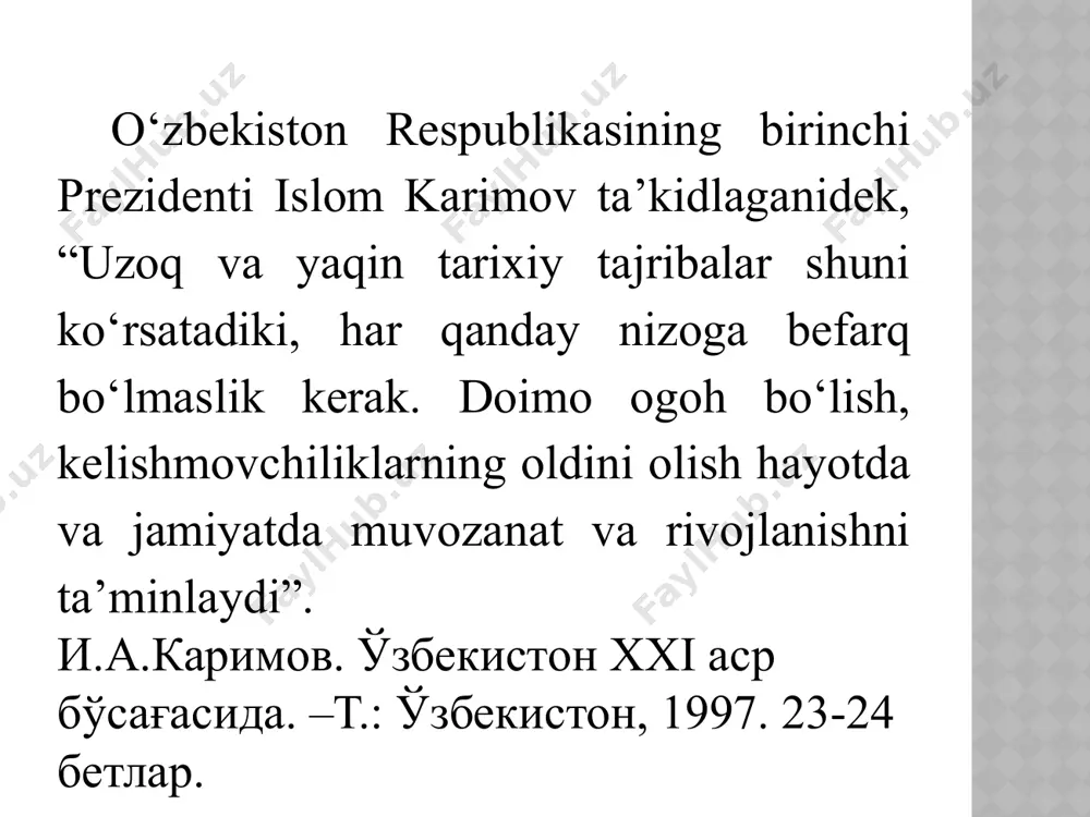iy ilmiy yondashishni aniqlay bilishdan iboratdir. psixologik konfliktologiya fani ixtisoslik fani hisoblanib, uning rivojlanishi qator psixologik, xususan, psixologiya, psixologiya nazariyasi, oila psixologikasi, ijtimoiy psixologiya, psixologik texnologiya, psixologik mahorat, umumiy psixologiya, yosh va psixologik psixologiya, psixologik konfliktalogiya, psixologika tarixi, qiyosiy psixologika, shuningdek, anatomiya va fiziologiya, psixologiya, sotsiologiya, falsafa, tarix, huquq va boshqa ijtimoiy fanlar bilan yaqin aloqadorlikda o‘rganiladi va shu fanlar bilan birgalikda hamkorlikda ish olib boradi. psixologik konfliktologiya fanining ilmiy-tadqiqot metodlari ilmiy psixologik izlanish jarayonlarini amalga oshirishda quyidagi ilmiy-tadqiqot metodlaridan foydalaniladi: kuzatish; o‘z-o‘zini tahlil qilish; og‘zaki va yozma so‘rov; anketalashtirish; test so‘rovi; ishbilarmonlik o‘yinlari va h.k. 1.shaxsni baholash va o`rgshanish metodlari: kuzatish, so`roq, test o`tkazish ii. guruhlarda ijtimoiypsixologik ko`rinishlarni o`rganish metodlari:kuzatish, so`roq, sotsiometrik metod iii. konfliktni tahlil qiluvchi va diagnostika qiluvchi metodlar: kuzatish, so`roq, faoliyat natijalarini tahlil qilish, ekspertlik interv`yu metodi iv. konfliktlarni boshqarish metodlari: tuzilishli metodlar, kartografiya metodi 1.2. psixologik konfliktologiyaning ilmiy asoslari psixologik konfliktologiya bugungi kunda mustaqil fan …