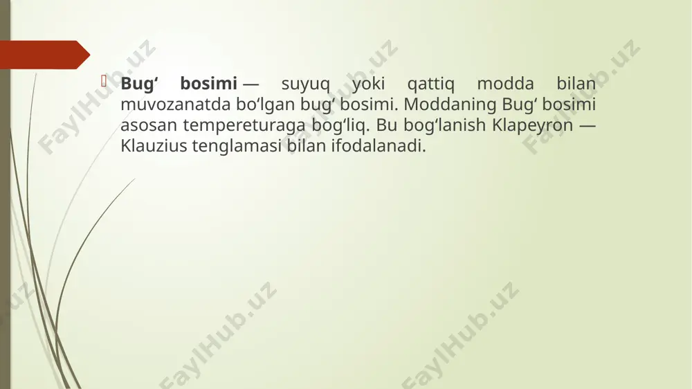 suyuq va qattiq moddalarning bug’ bosimlari. klauzius-klapeyron tenglamasi. - Page 2