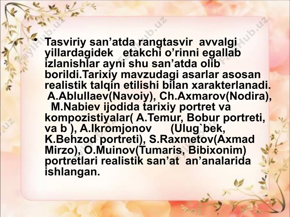 mustaqillik davri o`zbekiston tasviriy san`ati oqim va yo`nalishlar - Page 5