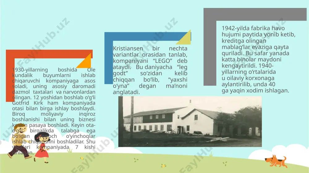 erildi. 1950−1953: ushbu dizayn uchun kompaniya qalin harflar va o‘yinchoq qutisi dizaynidan voz kechdi, aksincha yangicha belgi — aylanadan foydalandi. bu doira markazida “lego” so‘zlari bo‘lgan shtampga o‘xshardi, uning chekkasidagi qora doirada “billund danmark” yozilgan. bu safar qora, oq va qizil ranglardan foydalanildi. 1953−1955: bundan oldingi versiya uchun o‘zgartirish kiritish bir necha oy davom etgan. dizaynerlar navbatdagi yangi logotip ustida 2 yil ishlab, unga oldingi nusxadan bir qancha jihatlarni qo‘shishdi. faqat qizil harflar endi oq rangda tasvirlandi. 1955−1959: navbatdagi logotipda “lego” brendi joylashgan qizil ovaldan foydalanilgan. harflar oq va qalin, lekin burchaklari yumaloq va pufakchali edi. shrift tanlovi brendning ruhini ifodalagan. 1959−1960: bu gal katta o‘zgarish kuzatilmadi, faqat “system” so‘zi qo‘shildi. 1960−1964: “lego” jamoasi oval fonni olib tashlashga qaror qildi va uning o‘rniga oldingi sariq va qizil to‘rtburchaklarni qo‘lladi. “system” so‘zi shrifti kursiv, sariq harflarga yangilandi. ushbu logotip brendning identifikatori uchun to‘rtta rangni o‘z ichiga olgan — qizil, oq, qora …