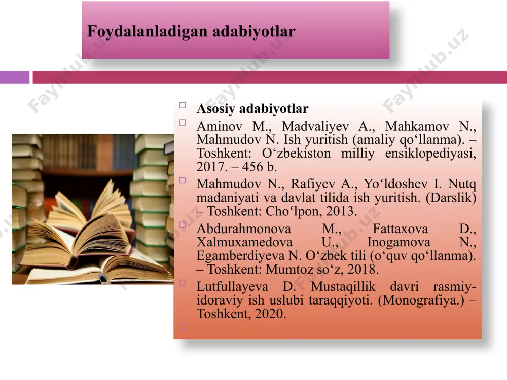 nutqi adabiy tilning og‘zaki nutq doirasidagi vazifalaridan yuzaga keladi: to‘g‘ri talaffuz talaffuz bilan imlo bir-biriga chambarchas bog‘liqdir. adabiy til qonuniyati asosida to‘g‘ri yozish qanchalik muhim bo‘lsa, to‘g‘ri talaffuz qilish ham shunchalik zarur. ammo so‘zning talaffuzi bilan yozilishi doim mos kelavermaydi.buni tovushlarning so‘zdagi o‘rni va o‘zaro ta’siri bilan izohlash mumkin. tilshunoslikda to‘g‘ri talaffuz qoidalari orfoepiya bo‘limida o‘rganiladi. x, h farqlab talaffuz qilish (shox, shoh); qo‘sh undoshli so‘zlarni to‘g‘ri o‘qiy olish (muhabbat, katta) qo‘sh unlili so‘zlarni to‘g‘ri o‘qiy olish (taassurot, inshoot); qator undoshli so‘zlarni o‘qiy olish (do‘stlik, toshkent); qator unlili so‘zlarni o‘qiy olish (muomala, soat) talaffuz jarayonida quyidagilarga e’tibor qaratish lozim: vergulda va nuqtada to‘xtalish kerakligini bilish; tutuq belgisini to‘g‘ri o‘qiy olish (ma’no, sur’at); olinma so‘zlarni to‘g‘ri o‘qiy olish (futbol, direktor); tinish belgilariga rioya qilgan holda o‘qish; so‘zlarni bir-biridan ajratib talaffuz qilish; x va h undosh tovushlarini farqlash xush-hush xatto-hatto xato-hato xayol-hayol xayo-hayo xayr-ehson-hayr-ehson xohlamoq-xoxlamoq homxayol-xomxayol hamsuhbat-hamsuxbat xumo-humo hamrox-hamroh xush hush hatto …