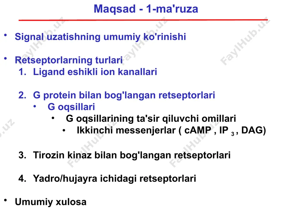 ngan ferment (gas, ga i ) fosfolipaza c membranasi bilan bog'langan ferment (gaq) rhogef (ga12/13) ion kanallari ( barchasi ) ikkinchi xabarchi - siklik 3', 5' adenozin monofosfat (camp) ikkinchi xabarchilar - inositol fosfat (ip3) va diatsilgliserol (dag) ca 2+ , k + kanallari ikkinchi xabarchi - rhoa bg - adenil sikkaza, ion kanallari, gpcr kinaz, pi3ky, plcb a ushbu to'g'ridan-to'g'ri effektorlar ko'plab boshqa yo'llar bilan oziqlanadi, masalan, mitogen bilan faollashtirilgan protein kinaz (mapk) yo'li 35 havo yo'llarining silliq mushaklarida g protein bilan bog'langan retseptorlari signalizatsiyasi javob m 3 b 2 36 retseptorlarni desensitizatsiya qilish geterologik desensitizatsiya: pka va pkc fosforilatli gpcrlar g protein birikmasini buzadi aksariyat gpcrlar o'zlarining ligandlari ta'sirida desensitizatsiyalanadi " o'chirib qo'yish "  2 - retseptorlarning desensitizatsiyasi uzoq ta'sir qiluvchi - agonistlar bilan bog'liq muammo deb hisoblanadi. * gomologik, desensitizatsiya - g protein bilan bog'langan retseptor kinazlari (grk) gpcrlarni fosforlaydi, ga ni ajratadi va b- arrestinni …