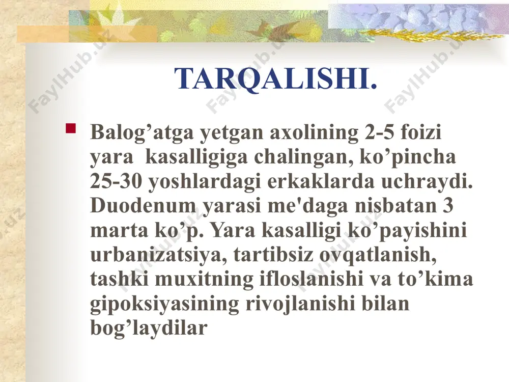 4) oblepixa yog’i (5) u-vitamini (6) b1, b2, b6, b12, b15, c, a vitaminlar. shilliq pardani ximoyalovchilar sukralfat - alyuminiyning organik tuzi vismutning kolloidli subcitrati a) metacin b) platifillin c) sulpirin (egnolin) d) gastrostecepin e) gastrobamat antibakterial terapiya. (a) denol. (b) metronidazol. (v) amoksicillin. (g) trixopol. profilaktikasi. (a) asab taranglanishini yo’qotish. (b) tamaki chekishlikni cheklash. (c) alkogol ichishlikni to’xtatish. (d) uyda va ishda gigiena normalarini saqlash. image3.png image4.jpeg image5.jpeg image6.jpeg image7.jpeg image8.png image1.jpeg image2.png