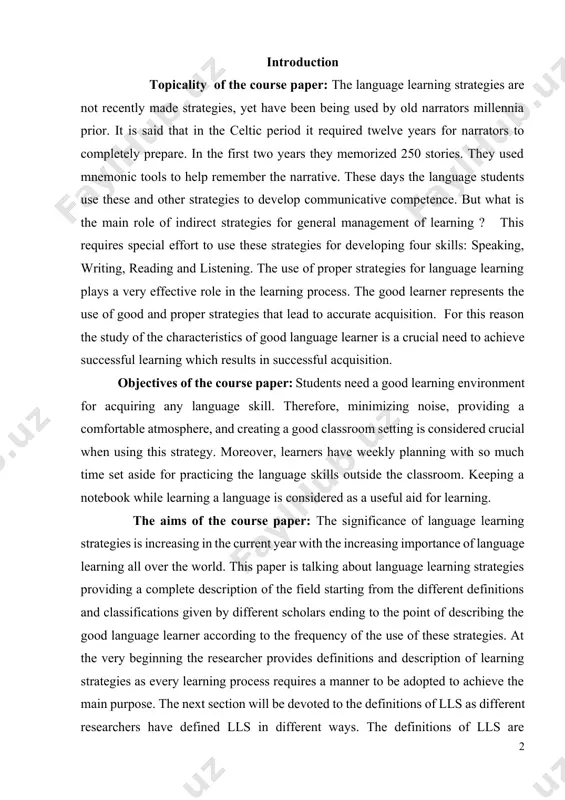 year with the increasing importance of language learning all over the world. this paper is talking about language learning strategies providing a complete description of the field starting from the different definitions and classifications given by different scholars ending to the point of describing the good language learner according to the frequency of the use of these strategies. at the very beginning the researcher provides definitions and description of learning strategies as every learning process requires a manner to be adopted to achieve the main purpose. the next section will be devoted to the definitions of lls as different researchers have defined lls in different ways. the definitions of lls are introduced and discussed here. relevant studies and classifications of lls by many researchers are addressed in this study in a section dedicated for the historical background of the research in this field. rebecca oxford's work will be specially discussed …