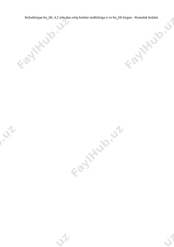 h masalasiga alohida g`amxo‗rlik ko‗rsatilib, yoshlarga oid qonun, qaror va davlat dasturlari qabul qilindi hamda izchillik bilan hayotga tatbiq etildi. bu siyosatning mazmun-mohiyati, asosiy yo‗nalishlari, yoshlarga beriladigan ijtimoiy-iqtisodiy, siyosiy va huquqiy kafolatlar o`z.rning 1991-yil 20-noyabrda qabul qilingan “o„zbekistonda yoshlarga oid davlat siyosatining asoslari to`g„risida”gi qonunda belgilab qo‗yilgan. ushbu huquqiy hujjat bosh islohotchi bo‗lgan davlatning yoshlar masalasiga doir asosiy strategik yo‗nalishlarini izchil va tizimli ravishda bosqichma-bosqich amalga oshirishga imkoniyat yaratib berdi. ushbu qonunga ko‗ra, yoshlar masalasi o`zr davlat siyosatining ustuvor yo‗nalishi bo‗lib, uning maqsadi yoshlarning bilim olishi, ta‘lim-tarbiyasi, kasbiy tayyorgarligi, ijtimoiy-siyosiy shakllanishi va kamol topishi, ijodiy iqtidorining to‗liq ro‗yobga chiqishi uchun ijtimoiy, iqtisodiy, huquqiy, tashkiliy jihatdan shart-sharoit yaratish hamda ularni kafolatlashdan iborat. mazkur qonun asosida yoshlarga oid davlat siyosati amalga oshirilar ekan, 1991-1993 yillarda yoshlar ijtimoiy kafolatini ta‘minlash va ular iste‘dodini kamol toptirish maqsadida 14 ta farmon qabul qilindi. ularda yoshlarning moddiy ahvolini yaxshilashdan tortib, iste‘dodini moddiy va ma‘naviy rag`batlantirishgacha bo‗lgan …