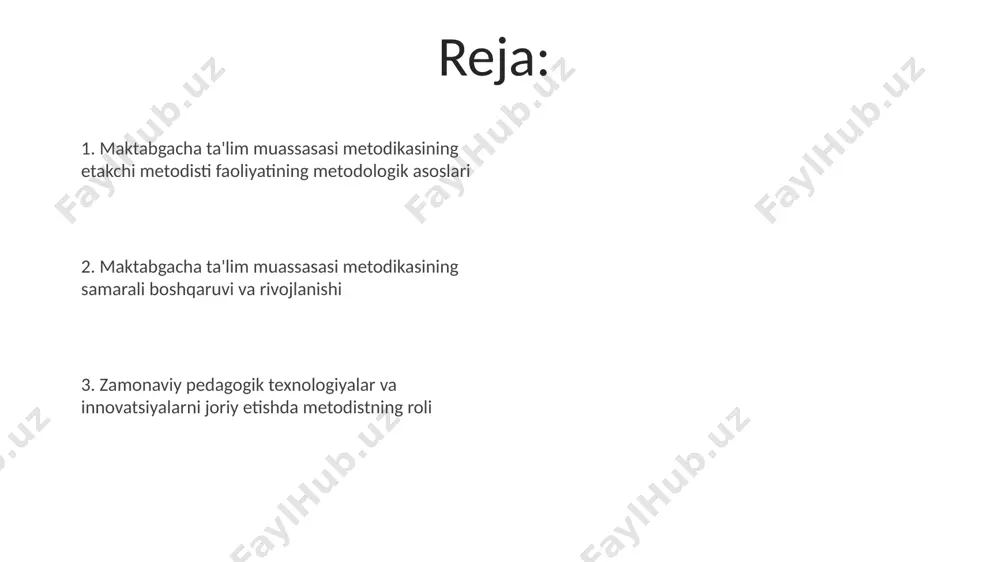 ati samaradorligini oshirish uchun kamida 3 ta asosiy yo'nalish (pedagogik texnologiyalar, innovatsion usullar, baholash tizimi) bo'yicha malaka oshirish kurslarini tashkil etish zarur. metodistning o'quv-tarbiya jarayonini 5 ta asosiy ko'rsatkich (ta'lim sifatini oshirish, yangi pedagogik texnologiyalarni qo'llash, o'qituvchilarning malakasini oshirish, bolalarning rivojlanishi, ota-onalar bilan ishlash) bo'yicha monitoringini o'tkazish samarali hisoblanadi. samarali hamkorlik va o'zaro aloqa samarali hamkorlikning 3 ta asosiy elementi – o'zaro hurmat, aniq maqsadlar va muntazam 2 tomonlama muloqot, bu esa kamida 15% samaradorlik o'sishini ta'minlaydi. o'quv jarayonini yaxshilash maqsadida, metodist kamida 5 ta turli pedagogik uslublarni qo'llab, ularning samaradorligini 10 ta bolaning rivojlanishi bo'yicha kuzatishlar orqali tahlil qilishi mumkin. pedagoglar va ota-onalar o'rtasidagi samarali aloqa uchun 4 bosqichli model – muammo aniqlash, yechimlarni ishlab chiqish, amalga oshirish va natijalarni baholash – bolaning rivojlanishiga ijobiy ta'sir ko'rsatadi. ta'lim jarayonini takomillashtirish ta'lim jarayonini takomillashtirishda kamida 30% o'quvchilarning faol ishtirokini ta'minlashga qaratilgan yangi o'quv uslublari va texnologiyalarini joriy etish muhim hisoblanadi. …