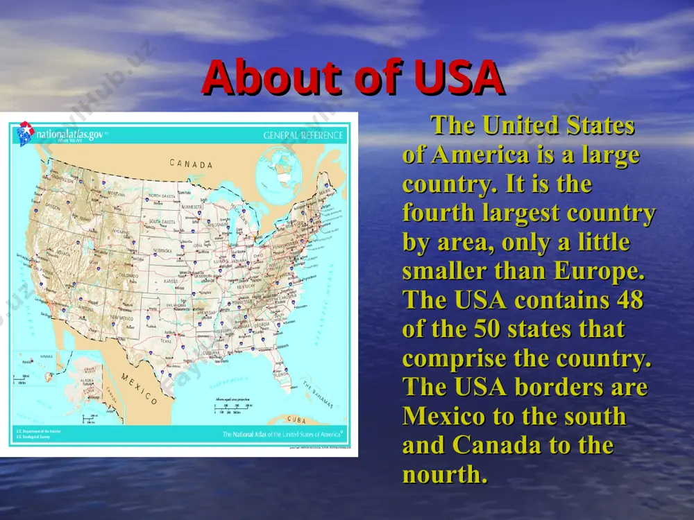 itution calls itself the “spreme law of the land”. this constitution was proclaimed in 1787 in philadelphia. legal education in the usa three stages of development are distinguished in the history of legal education in the usa. apprentice training the second stage – college the third stage – scientific study of jurisprudence. national symbols of america the flag of the usa is called “the stars and strips” the 50 stars white on a blue field, represent 50 stetes. the national anthem is called “the star spangled banner” and is about the flag. this anthem was written by francis scott key glossary area – hudud primary – birinchi darajali to attend – qatnashmoq clay – gil petroleum – neft strip – tasma to proclaim – e’lon qilmoq thank you for your attention this made by