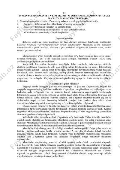 masofaviy ta'limning zamonaviy usullari — DOC