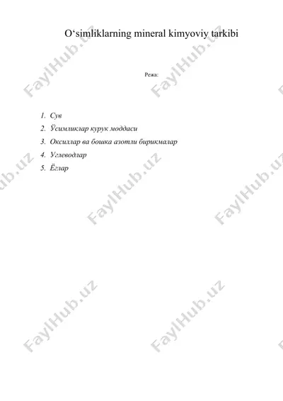 o‘simliklarning mineral kimyoviy tarkibi — DOCX