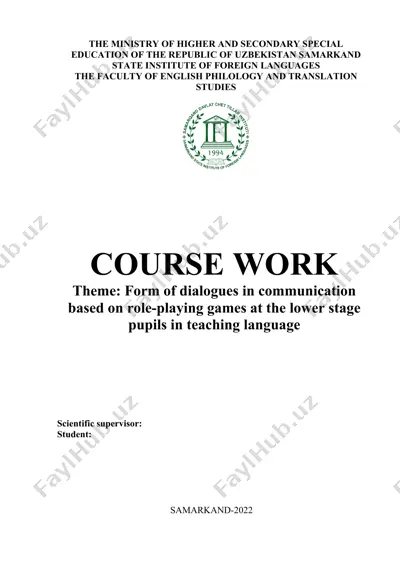 form of dialogues in communication based on role-playing games at the lower stage pupils in teaching language — DOCX