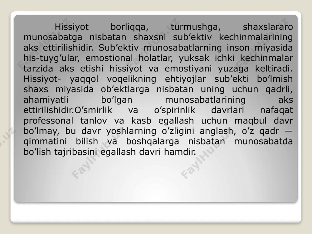 bo’ladi. ijtimoiy psixologiyada ushbu hissiyotning asl sabablari ijtimoiy motivlar — sheriklarning bevosita bitta makon va zamonda ekanliklari, ularning tez — tez uchrashib turishlari, uchrashuvlar tezligi, suhbatdoshlar o’rtasidagi masofa, hissiyotlarning tarbiyalanganligi kabi omillar ta’sirida paydo bo’lishi va uning kechish mexanizmlari o’rganiladi. tadqiqotlar bu kabi emostional munosabatlar aynan balog’at yoshi arafasida rivojlanishini isbot qilgan. shunisi ahamiyatliki, attrakstiyaning namoyon bo’lishi, uning kuchi va mazmuni o’smir — yoshning shaxs sifatida o’zini idrok qilishi, o’z-o’zini hurmat qilishi va o’zgalarga nisbatan munosabatlarda toqatliroq bo’lishiga bevosita ta’sir ko’rsatar ekan. shuning uchun ham ana shu davrda o’smir va o’spirin atrofida u yoqtirgan va uni yoqtiradigan odamlarning bo’lishi juda katta tarbiyaviy ahamiyatga ega bo’lib, uning aksi bola ruhiy azoblanishining sabablaridan hisoblanadi. do’stlik. o’smirlik va o’spirinlik yoshida paydo bo’ladigan barcha muammolarni echish va u bilan o’rtoqlashish uchun bolaga do’st kerak. psixolog tili bilan aytganda, do’st — bu «alter-ego», ya’ni ikkinchi «men» bo’lib, u o’sha paytdagi «men»ning bir qismi sifatida idrok …