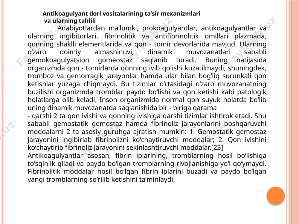 lini elektroforez usulida o’rganish natijalari. seritsin oqsilining gel elektroforez usuli bilan tahlil qilishda seritsin oqsil na‘munasi bilan birga 3 ta markerdan foydalanildi(bsa, x / tripsin, sitoxrom-c; 2-protein; 3-suyuqlik fraktsiyasi) seritsin oqsilining gel elektroforez usuli bilan tahlil natijasi seritsinning sds suvda eruvchan fraktsiyasi ishtirokida 10% page-da elektroforez. 1,2 - seritsin, 3 ta marker bsa, x / tripsin, sitoxrom-c; 2-protein; 3- suyuqlik fraktsiyasi. xulosa o‘rnida aytish mumkinki seritsin oqsilining asosiy molekulyar massa miqdorlari 25 kda ga teng safinol substansiyasining ub spektrofotometr natijalari safinol substansiyasi ub spektorida salitsil kislotasiga nisbatan xarakterli boʻlgan yutilish polosalari qisman siljigan xolda (gipsoxrom va bataxrom) saqlanib qolgan maʼlumki salitsil kislotasida ushbu yutilish polosalari π→π* va n→π* elektron oʻtishlar natijasida yuzaga kelgan polosalardir. safinol va salitsil kislotasining ub-spektor natijalari. safinol va salitsil kislotasining ub-spektor taxlilining mutanosibligi. xulosa 1. safinol substansiyasi olish uchun asosiy xom-ashyolardan biri hisoblangan seritsin oqsili sintez jarayonida moddalarning polimerlanishiga xizmat qiladi. seritsin oqsili bir nechta zamonaviy …