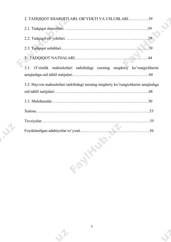 zmni sog’lomlashtirishga, uning regenerativ qobiliyatini oshirishga yordam beradi. demak, bu xil tahlillarni o’rganish masalani naqadar dolzarbligini ko’rsatadi. ishning maqsadi va vazifalari: ruxning biologik ahamiyatiga oid izlanishlar olib borilib, ilmiy manbalarda keltirilgan ma’lumotlar xususiy izlanish ma’lumotlari bilan qiyoslanadi va tegishli mulohazalar yuritiladi. bunda ruxning organizm to’qimalari va organlarda taqsimlanishi, uning fermantlar tarkibiga kirishi orqali biokimyoviy jarayonlarga ko’rsatadigan ta’siri bilan bog’liq bo’lgan fiziologik va patologik holatlarning kelib chiqishiga tegishli ma’lumotlar tahlillar asosda keltiriladi. muammoning ishlab chiqilish darajasi rux mikroelementining biologik ahamiyati mikroorganizmlar, o’simliklar, hayvonlar va odamlarda ancha mukammal o’rganilgan, lekin shunga qaramasdan ruxning organizmdagi miqdoriy ko’rsatgichlariga oid izlanishlarni yetarli deb bo’lmaydi. chunki, bu mikroelement xilma-xil makromolekulalarning tarkibiga kirib, uning organizmdagi almashinuvining shikastlanuvi bilan bog’liq bo’lgan mexanizmlari yaxshi o’rganilmagan. shu bois, bitiruv malakaviy ishi, aynan shu masalalarga oid ilmiy adabiyotlarning ma’lumotlarini yig’ish, tahlil qilish, ular bo’yicha muhokama yuritish asosida, ayrim izlanishlar olib borish hamda bu izlanish natijalarini ilmiy manbalarga tayanib tegishli xulosalar chiqarishdan …
