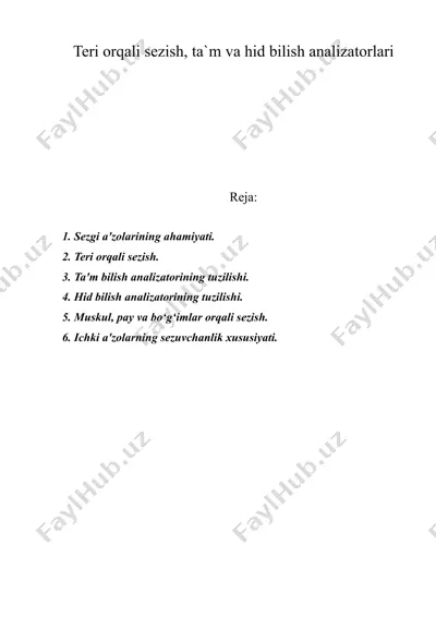teri orqali sezish, ta`m va hid bilish analizatorlari — DOC