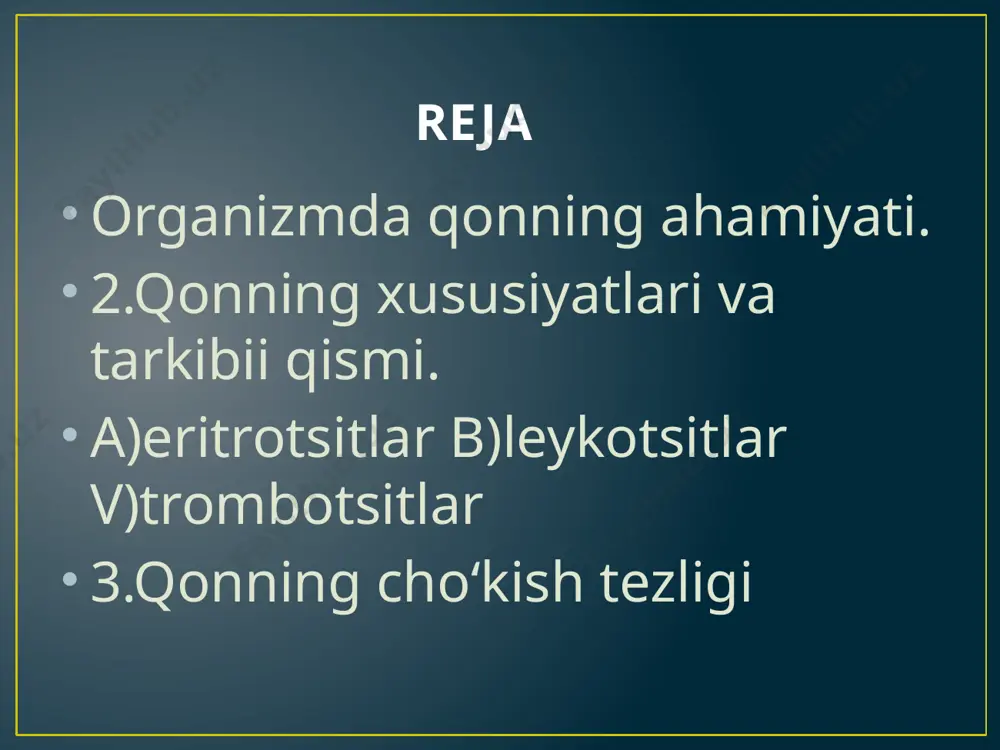 mashinuvining tezligi, qon yaratuvchi organlarning yaratuvchanlik mohiyati va tuzilishi bilan bog‘liq. bola qancha yosh bo‘lsa, tana og‘irligiga nisbatan shuncha ko‘p qon to‘g‘ri keladi. umumiy tana og‘irligiga nisbatan yangi tug‘ilagan bolalarda qon 15% ni, katta odamlarda 7% tashkil etadi. o‘rtacha katta yoshni (70 kg.) organizmda 5-6 litr qon bo‘ladi. bolalarda qonning yopishqoqligi yuqori bo‘ladi. masalan; yangi tug‘ilgan bolalarda 10-11 bo‘lsa, 2 yoshli bolalarda 6 ga, katta yoshli odamlarda 4 ga tushib qoladi. qonning ko‘pchilik qismi bolalarda eritrotsitlar tashkil qilib, uning plazma qismi 50% dan ham kam bo‘ladi. plazma, suv organik birikmalar va anorganik tuzlardan iborat. plazmaning 90-92% suv tashkil etadi. qonning 8-10% turli oqsillar, mineral tuzlar, uglevodlar, fermentlar, gormonlar tashkil etadi. yangi tug‘ilgan bolalarda og‘irligiga 150 sm3, ko‘krak yoshidagi bolada 110 sm3, 7-12 yoshda 70 sm3, 15 yoshdan boshlab tana og‘irligini har kg.ga 65 sm3 qon to‘g‘ri keladi. qon shaklli elementlariga eritrotsitlar, leykotsitlar va hokazolar (limfotsitlar, neytrofillar, eozenofillar) kiradi. 1mm3 qonda …