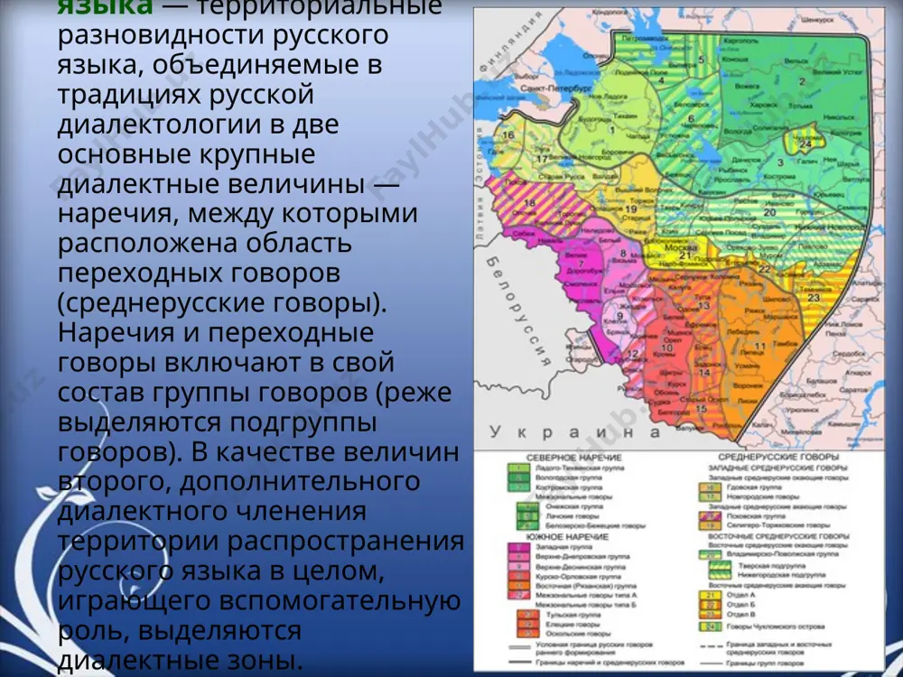 -днепровская, верхне-деснинская, курско-орловская, рязанская. среднерусские говоры, прежде всего московские, легли в основу литературного русского языка. современное положение степень диалектных различий не препятствует взаимопониманию носителей русских говоров. широкое развитие образования и сми, масштабная миграция населения в xx веке способствовали резкому сокращению носителей традиционных говоров; сейчас это в основном сельские жители старшего поколения. в речи городского населения различных регионов россии имеются незначительные отличия, главным образом лексического, отчасти также фонетического характера, иногда опосредованно (через просторечие) связанные с традиционными говорами данного региона. русские диалекты не имеют письменной формы, их использование в отличие от многофункционального литературного языка ограничено рамками бытового общения. элементы диалектной речи (диалектизмы) встречаются в произведениях классической и современной литературы у многих русских писателей], они используются для характеристики персонажй, создания местного колорита и других целей. наличие диалектизмов характерно для творчества в. и. белова, в. г. распутина, в. п. астафьева, м. а. шолохова, п. п. бажова, б. в. шергина и других русских писателей. разнообразие …