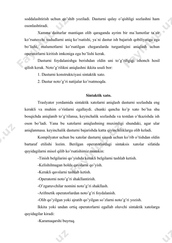 m. , mir, 1991. 2. linger r. , teoriya i praktika strukturnogo programmirovaniya m. , mir, 1985. 3. v. v. lipaev. “proektirovanie programmnыx sredstv”, m. :”vsh”, 1991. 4. foks dj. “programmnoe obespechenie i ego razrabotka”. per. s angl. m. : mir, 1985. s. s. gulomov. “iqtisodiy informatika”. toshkent 1999 y. 5. www.ziyonet.uz