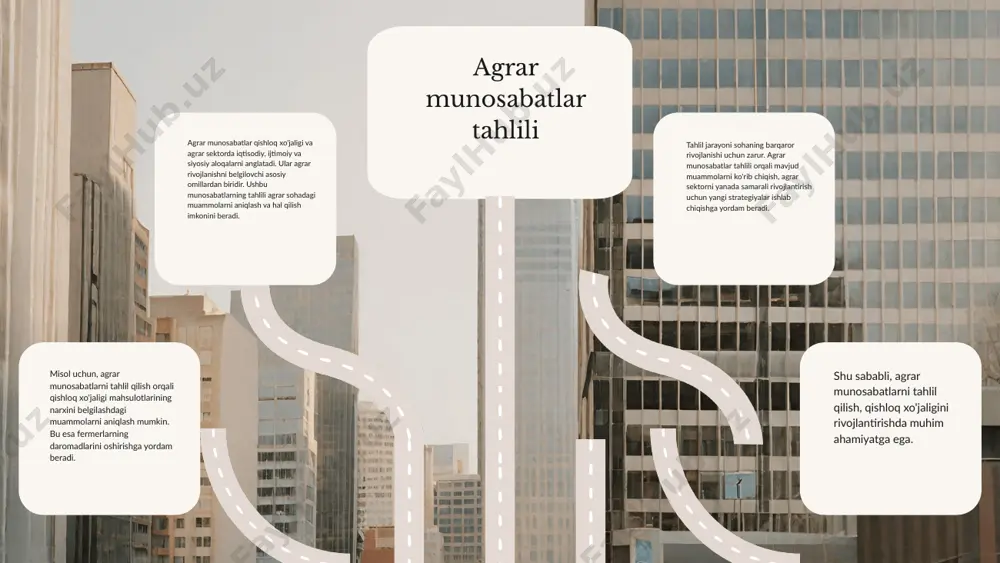 otlarga talab oshmoqda. ishlab chiqarish jarayonlarida avtomatlashtirish va innovatsion texnologiyalarning qo‘llanilishi kuchaymoqda, bu esa mahsuldorlikni oshirishga xizmat qilmoqda. qishloq xo‘jaligi texnologiyalari qishloq xo‘jaligi texnologiyalari innovatsiyalar orqali mahsuldorlikni oshirishga yordam bermoqda. yangi texnologiyalar, masalan, aqlli qishloq xo‘jaligi yechimlari, ekinlarni nazorat qilish va sug‘orishni optimallashtirishda muhim rol o‘ynaydi. global iqtisodiyot va agrobiznes global iqtisodiyotda agrobiznesning ahamiyati ortib bormoqda. oziq-ovqat xavfsizligi va barqaror ta'minot masalalari dolzarb hisoblanadi, mamlakatlar o‘rtasida savdo va investitsiyalar agrobiznesni rivojlantirishga yordam bermoqda. mintaqaviy tendensiyalar mintaqaviy tendensiyalar, masalan, iqlim o‘zgarishlari va suv resurslarining kamayishi agrobiznes strategiyalarini o‘zgartirishni talab qiladi. mintaqaviy hamkorlik va innovatsion yechimlar muhim ahamiyatga ega. 1 2 3 4 agrobiznes rivojlanishining istiqbollari agrobiznesning kelajak istiqbollari agrobiznesning kelajak istiqbollari, global bozor talablarini inobatga olib, innovatsion texnologiyalarni joriy etish va ekologik barqarorlikni ta'minlashga qaratilgan. buning natijasida, mahsulotlar sifatini oshirish va raqobatbardoshligini ta'minlash mumkin. davlat siyosati va agrobiznes davlat siyosati agrobiznesni rivojlantirishda muhim rol o'ynaydi, chunki u qo'llab-quvvatlovchi qonunchilik va moliyaviy …