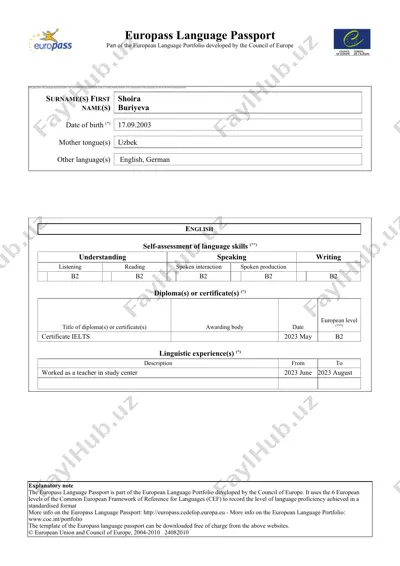 europass language passport — DOC