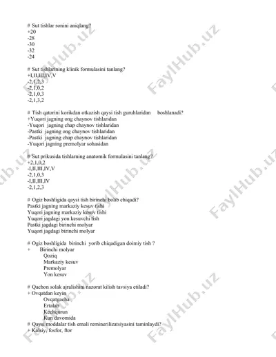 sut tishlari anatomiyasi test savollari — DOCX