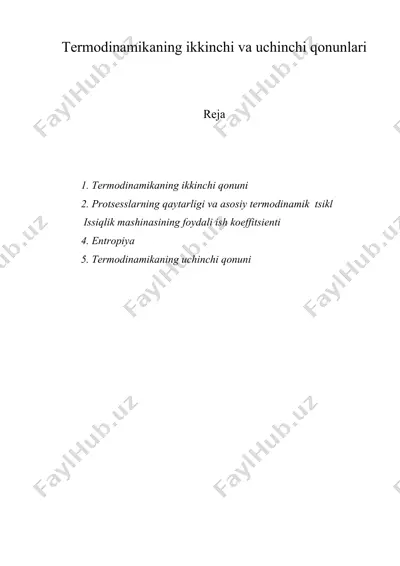 termodinamikaning ikkinchi va uchinchi qonunlari — DOC