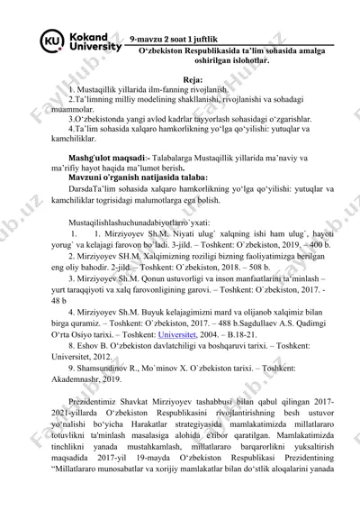 mustaqillik yillarida ilm-fanning rivojlanishi — DOC