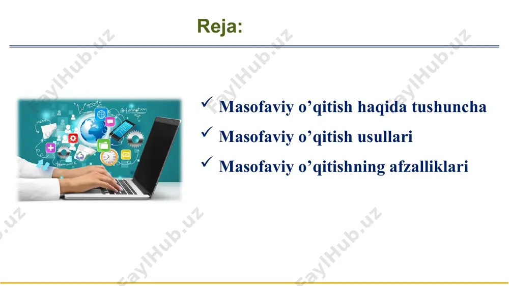 abr masofaviy ta’lim masofaviy ta’lim o‘quv rejalari va o‘quv dasturlariga muvofiq ta’lim oluvchilar tomonidan zarur bilim, malaka va ko‘nikmalarni axborot-kommunikatsiya texnologiyalaridan hamda internet jahon axborot tarmog‘idan foydalangan holda masofadan turib olishga qaratilgan. hozirgi davrga kelib, telekommunikativ texnologiyalar vositasida masofadan o‘qitishning keskin sur’atlarda rivojlanishi sirtqi ta’limning bir shakli sifatida alohida e’tiborga molikdir. jahonning yetuk o‘qituvchi-pedagoglarining telekommunikatsiyalar va internetning olamshumul tarmoqlaridan umidlari katta. bu umidlarning amalga oshishi mumkinmi? pedagoglar texnika vositalari va yangi axborot texnologiyalari salohiyatidan to‘la foydalana oladilarmi? masofadan o‘qitish kurslari ta’lim tizimining to‘laqonli, ishonchli bir bo‘lagi bo‘la oladimi? bu va shu kabi savollar bugungi kunda ta’lim tizimi va biz pedagoglar oldida turgan dolzarb masalalardandir. masofadan o‘qitish metodlari shakllanayotgan va rivojlanayotgan hozirgi bosqichni bu soha bo‘yicha tajriba to‘plash davri deb nomlash mumkin. masofadan o‘qitishni amalga oshirish uchun aniq tanlangan va o‘zaro ta’sirda bo‘lgan, bir-biriga muvofiq quyidagi uch omillar bo‘lishi zarur: o‘quv va metodik adabiyotlar nazariy tizim tashkiliy shakllar mooc the past, …