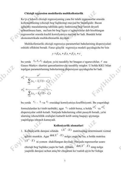 chiziqli regression modellarda multikolleniarlik — DOCX