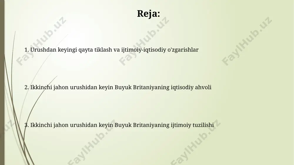 illionga yaqin odamga shaxsiy transport vositasiga ega bo'lish imkonini berdi. ikkinchi jahon urushidan keyin buyuk britaniyada 1940-yillarning oxiriga kelib, 200 mingdan ortiq yangi uylar qurilgan bo'lib, ularning aksariyati prefabrik texnologiyalar yordamida london va boshqa yirik shaharlarda barpo etilgan. millatchi kayfiyat va siyosiy muhit ikkinchi jahon urushidan keyin buyuk britaniyada 1945 yildan keyingi 5 yil ichida 2 million dan ortiq uy-joy qurilishiga ehtiyoj sezilardi, bu esa katta miqdordagi resurslarni talab qildi va london kabi yirik shaharlarni qayta qurishni o'z ichiga oldi. 1945 yildan keyingi saylovlarda leyboristlar partiyasi katta g'alaba qozondi va 60% dan ortiq ovoz to'pladi, bu esa kleymning sotsial-demokratik dasturini amalga oshirishga imkon berdi va buyuk britaniyada farovonlik davlati tamoyillarini mustahkamlashga yordam berdi. xalqaro munosabatlar va diplomatiya urushdan keyin britaniya imperiyasining qulashi boshlandi, 1947 yilda hindiston va pokiston mustaqillikka erishdi, bu esa geosiyosiy ta'sir doirasining sezilarli darajada kamayishiga olib keldi. sotsialistlar hukumati tomonidan amalga oshirilgan milliy sog'liqni saqlash xizmati (nhs) …