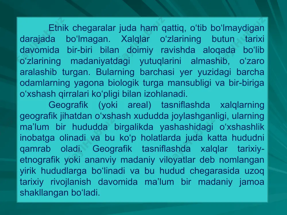 siya qilish qabul qilingan. undan tashqari tarixiylik prinsipiga asoslangan etnologiya xalqlarni madaniy yaqinligiga qarab «xo'jalik-madaniy tiplar» yoki «tarixiy-madaniy viloyatlar»ga bo'lib o'rganadi. ba'zan etnoslarni geografik prinsipga, dinga, tarixiy darajasiga qarab ham farqlaydilar. irq so‘zining kelib chiqishi aniq emas. ehtimol u arabcha “ras” (bosh, ilk, ildiz) so‘zining o‘zgargan shakli bo‘lishi mumkin. shuningdek bu bu atama italyancha rassa yani “qabila” so‘zi bilan bog‘liq bo‘lishi mumkin. irq so‘zi bugungi ma’nosida 1684 yilda fransuz olimi fransua bernening odamzotni irqiy sinflarga ajratgan asarida tilga olingan. irq borasidagi konsepsiyalar xviii asr oxirida paydo bo‘ldi. u mustamlaka siyosati tufayli xayotga keldi va yevropa davlatlari tomonidan begona hududlarni bosib olinishi va afrika, osiyo, amerika, avstraliya va okeaniyada millionlar insonlarni bo‘ysundirilishi, qulga aylantirilishi va talanishining g‘oyaviy asosi bo‘lib xizmat qildi. bu konsepsiya xalqlarning irqiy mansubligi ularni madaniyatini belgilashini o‘zida aks ettirgan edi. irqchilarga ko‘ra irqlarning farqi va bu irq vakillari o‘z qobiliyatiga ko‘ra “yetuk” va “yetuk bo‘lmagan” irq va millatlarga …
