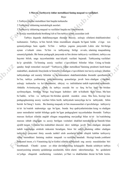 tarbiyaviy ishlar metodikasi — DOC