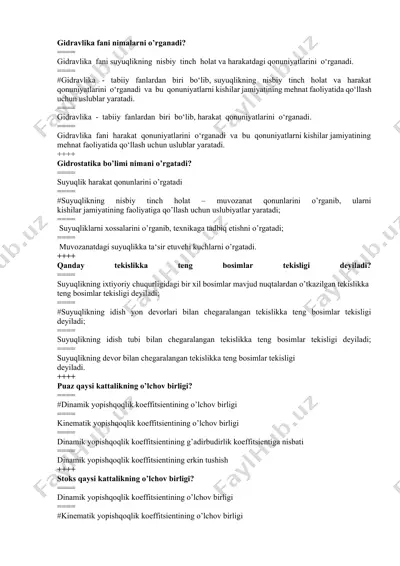 gidravlika fanining asosiy prinsiplari — DOCX